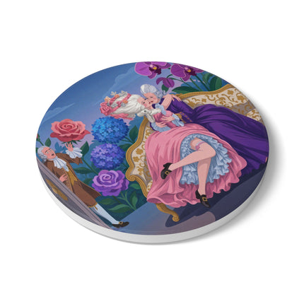 🌹💜 The Secret Embrace Ceramic Coaster – Art Deco Floral Romance