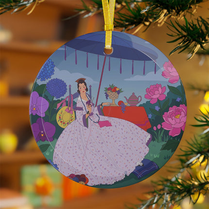 ☕🌸 The Lady Of The Garden Tea Party Glass Ornament – Art Deco Floral Elegance