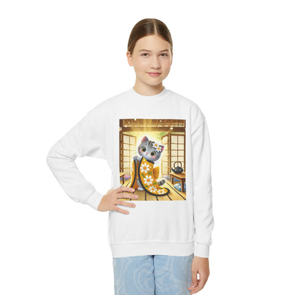 Playful Kitten in the Tea Room Youth Crewneck Sweatshirt