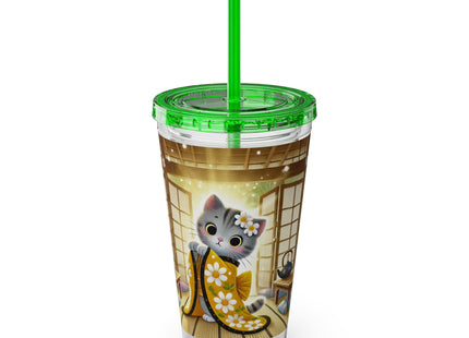 Playful Kitten in the Tea Room Sunsplash Tumbler with Straw, 16oz