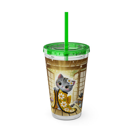 Playful Kitten in the Tea Room Sunsplash Tumbler with Straw, 16oz