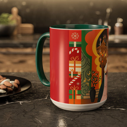 ❤️ The Lady Of The Candlelit Christmas Alcove Colorful Mug – Art Deco Holiday Elegance