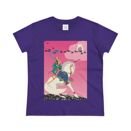 Samurai Princess on the White Steed Women's Midweight Cotton Tee – Epic Fantasy & Mythic Beauty