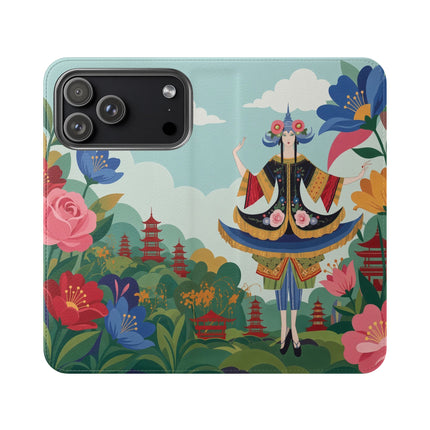 🌸🏯 The Lady Of The Pagoda Garden Flip Case – Art Deco Floral Fantasy