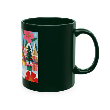 🎄🌸 The Lady Of The Striped Christmas Garden Ceramic Mug – Art Deco Holiday Whimsy