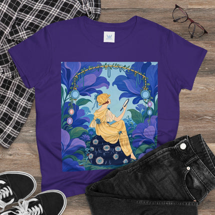 🪞🌺 The Enchanted Garden Mirror Cotton Tee – Art Deco Fashion Whimsy