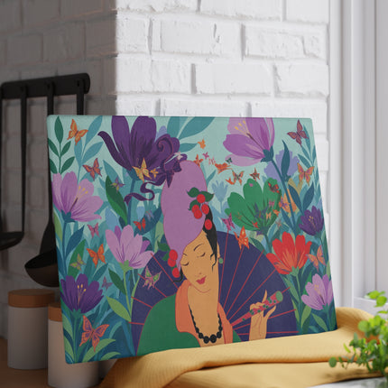 🦋🌺 The Butterfly Garden Dreamer Glass Cutting Board – Art Deco Floral Fantasy