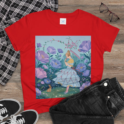 🌸🐇 The Secret Blossom Garden Cotton Tee – Art Deco Spring Whimsy