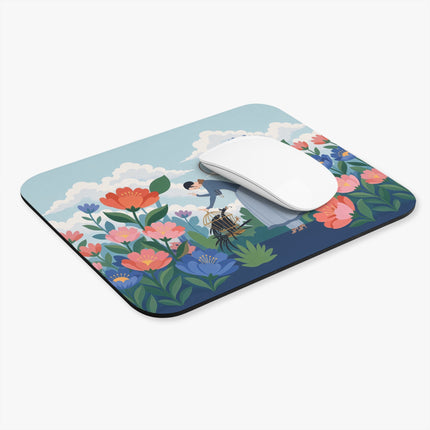 🦜🌸 The Lady And The Curious Birds Mouse Pad – Art Deco Garden Whimsy