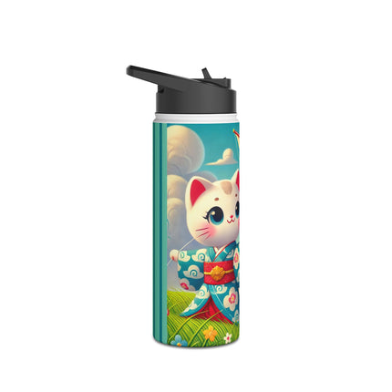 Geisha Kitten and the Dragon Kite Stainless Steel Water Bottle, Standard Lid