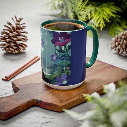 The Lady Of The Moonlit Fountain Colorful Mugs – Art Deco Botanical Serenity