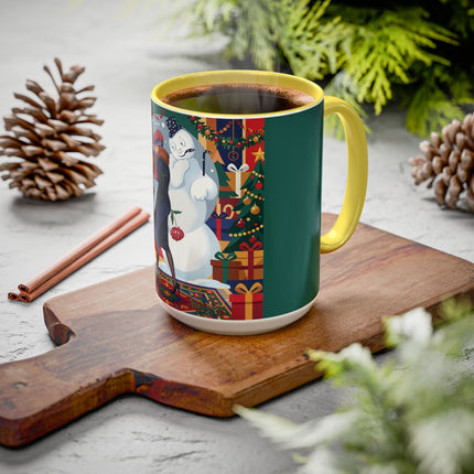 ☃️🎄 The Snowman's Christmas Companion Colorful Mug – Art Deco Holiday Fantasy