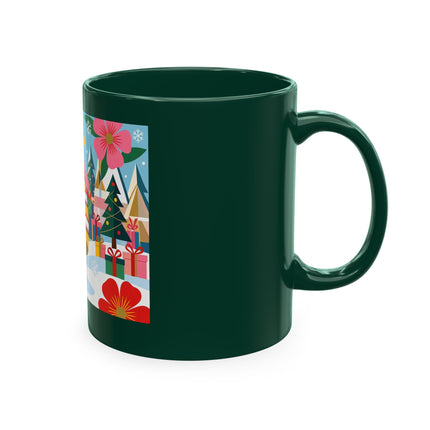 🎄🌸 The Lady Of The Striped Christmas Garden Ceramic Mug – Art Deco Holiday Whimsy