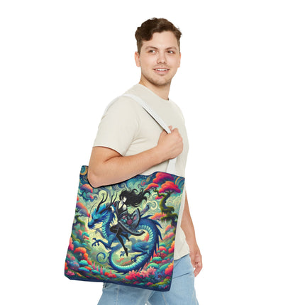 Mystic Guardian of the Sky Tote Bag – Warrior Fairy & Turquoise Dragon