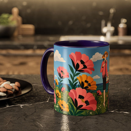 🌸⛵ The Seaside Blossom Promenade Colorful Mug – Art Deco Coastal Elegance