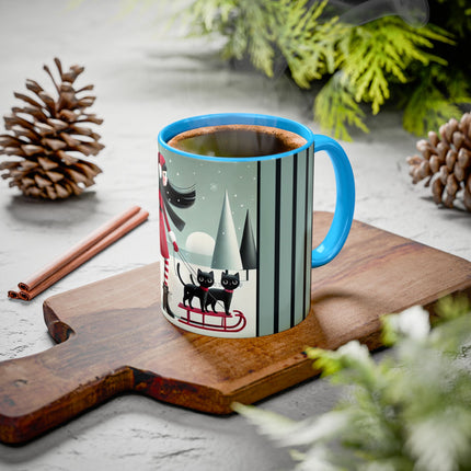 Red Sled & Curious Cats Colorful Mugs (11oz, 15oz)