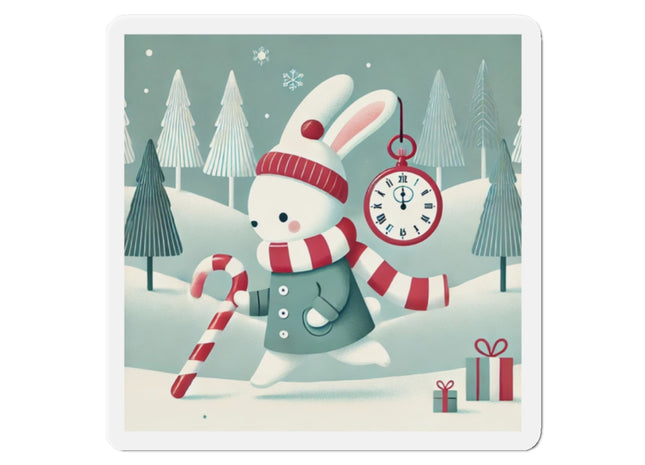 Candy Cane Timekeeper Bunny Die-Cut Magnets (5 Sizes)