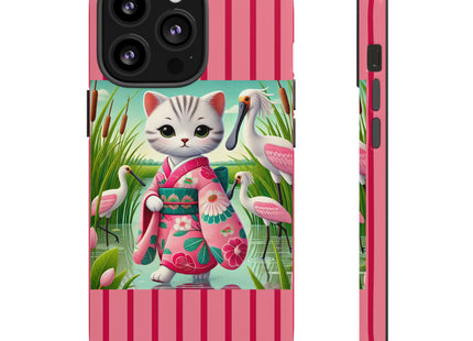Geisha Kitten Strolls Among the Spoonbills Phone Cases