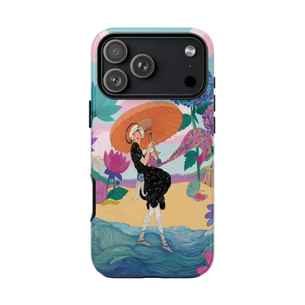 🌊☂️ The Lady Of The Flowered Seashore Phone Case – Art Deco Seaside Fashion