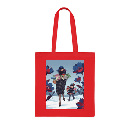 🎁🌺 The Christmas Gift Garden Stroll Cotton Tote Bag – Art Deco Holiday Elegance