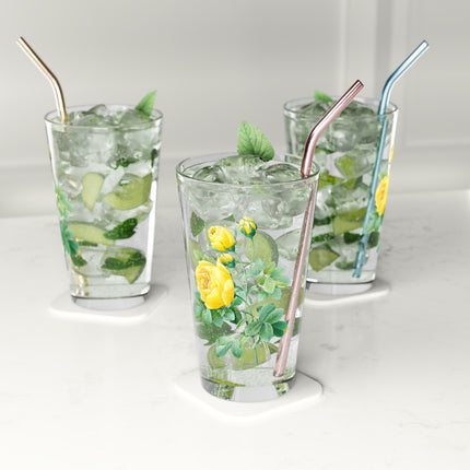 Yellow Rose Botanical Illustration by Pierre-Joseph Redouté Glass, 16oz
