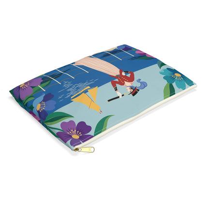 🌊🔭 The Lady Of The Seaside Lookout Accessory Pouch – Art Deco Nautical Adventure