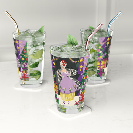 🎁✨ The Lavender Christmas Masquerade Pint Glass – Art Deco Holiday Fantasy