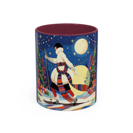 🌙🎿 The Moonlit Christmas Skier Colorful Mug – Whimsical Holiday Fantasy