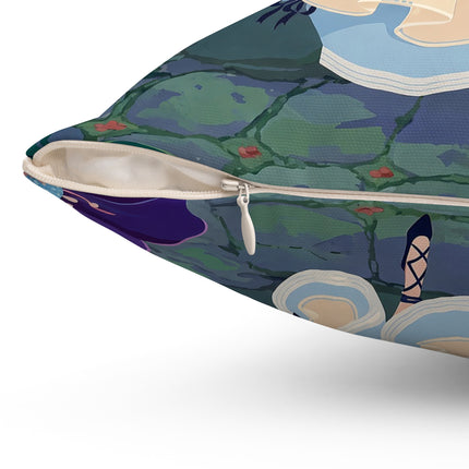 👒🌺 The Ladies Of The Enchanted Garden Stroll Square Pillow – Art Deco Floral Elegance