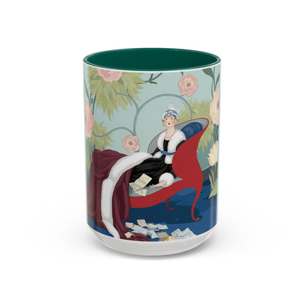 The Lady Of The Scarlet Chaise Colorful Mugs – Art Deco Romantic Elegance
