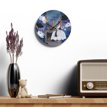 🕯️🌙 The Lady Of The Midnight Mirror Acrylic Wall Clock – Art Deco Floral Elegance