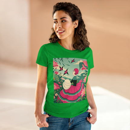 🐦🌺 The Garden Of Flying Birds Cotton Tee – Art Deco Floral Whimsy
