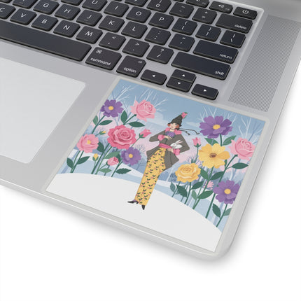 🐇🌸 The Lady With The White Rabbit Kiss-Cut Stickers – Art Deco Floral Whimsy