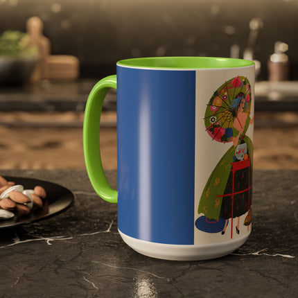 Lady with the Golden Fish Colorful Mugs – Whimsical Fashion & Playful Fantasy