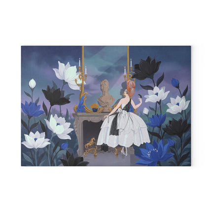 🖤💙 The Lady Of The Midnight Blue Salon Glass Cutting Board – Art Deco Floral Elegance