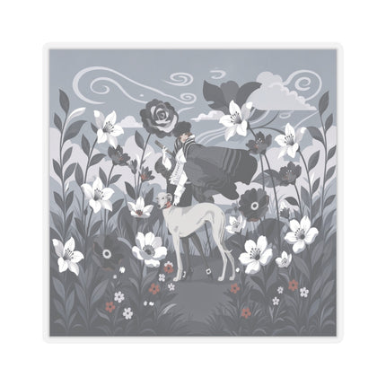 🖤🌸 The Greyhound Floral Promenade Kiss-Cut Stickers – Art Deco Monochrome Fashion