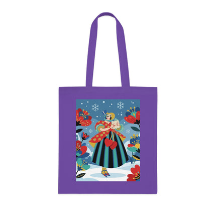 ❤️❄️ The Winter Heart Messenger Cotton Tote Bag – Art Deco Winter Enchantment