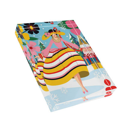🌼🎄 The Christmas Blossom Belle Acrylic Art Block – Colorful Art Deco Holiday Fantasy