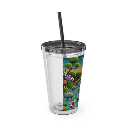 Melodic Kitten by the Koi Pond Sunsplash Tumbler with Straw, 16oz