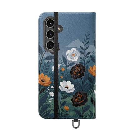 🌹💧 The Midnight Garden Keeper Flip Case – Art Deco Floral Fantasy