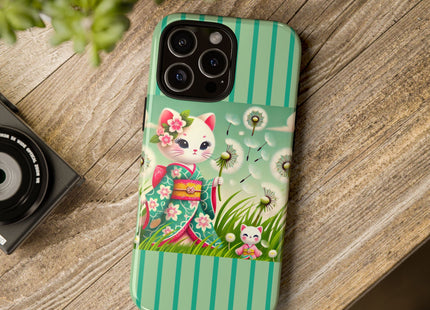 Geisha Kitten and the Dandelion Phone Cases
