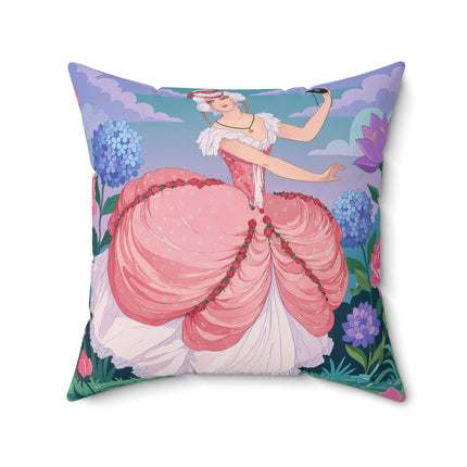 🎭🌸 The Lady Of The Secret Masquerade Square Pillow – Art Deco Garden Fantasy