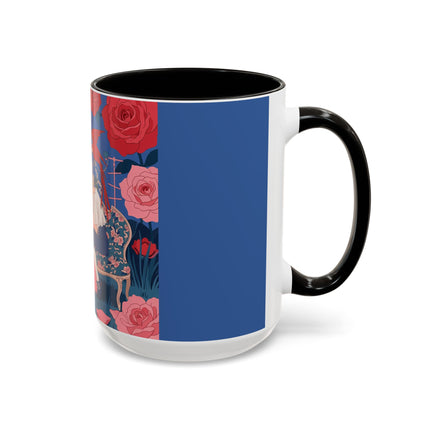 The Lady And The Scarlet Macaw Colorful Mugs – Art Deco Floral Elegance