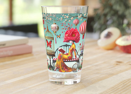 Reading In A Painted Garden Pint Glass, 16oz