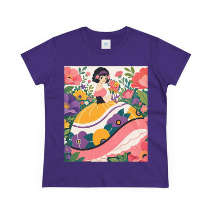 🌸💜 The Girl With The Flower Bouquet Cotton Tee – Art Deco Floral Whimsy
