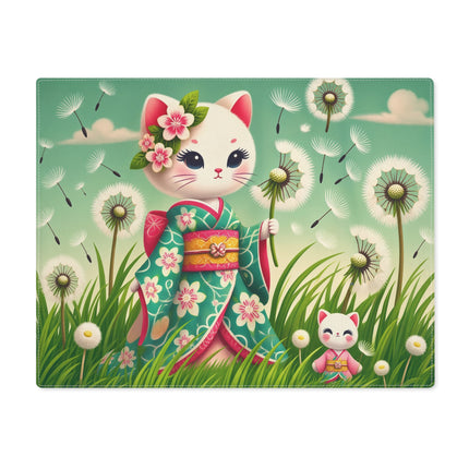 🐱🌼 Geisha Kitten and the Dandelion Wish Placemat – Enchanted Spring Meadow Fantasy