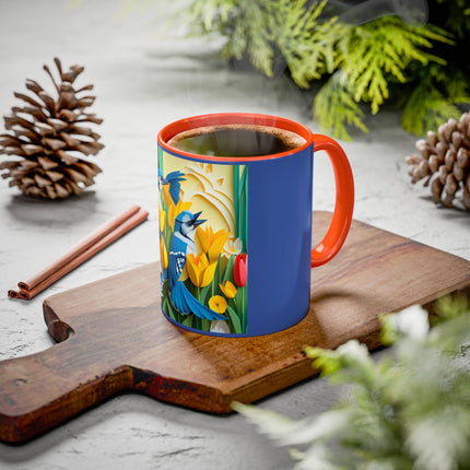 Blue Jays in a Spring Garden Colorful Mugs (11oz, 15oz)