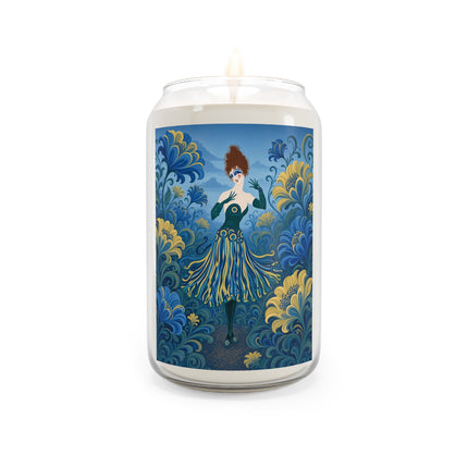 💙🌼 The Lady Of The Golden Blue Flower Garden Scented Soy Candle – Art Deco Floral Whimsy