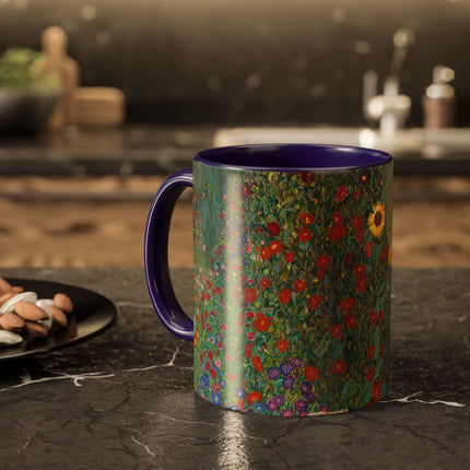 Farm Garden with Sunflowers by Gustav Klimt Colorful Mugs (11oz, 15oz)