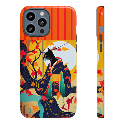 Black Cat in Kimono Phone Cases